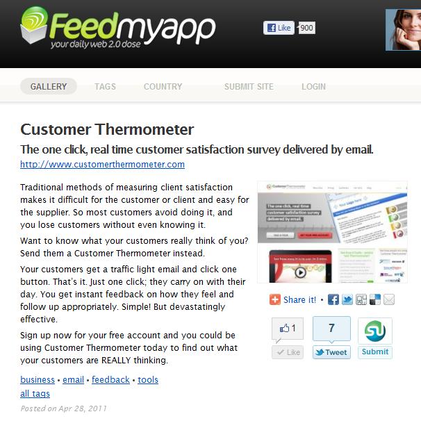 Feedmyapp features the awesome Customer satisfaction tool - Customer Thermometer