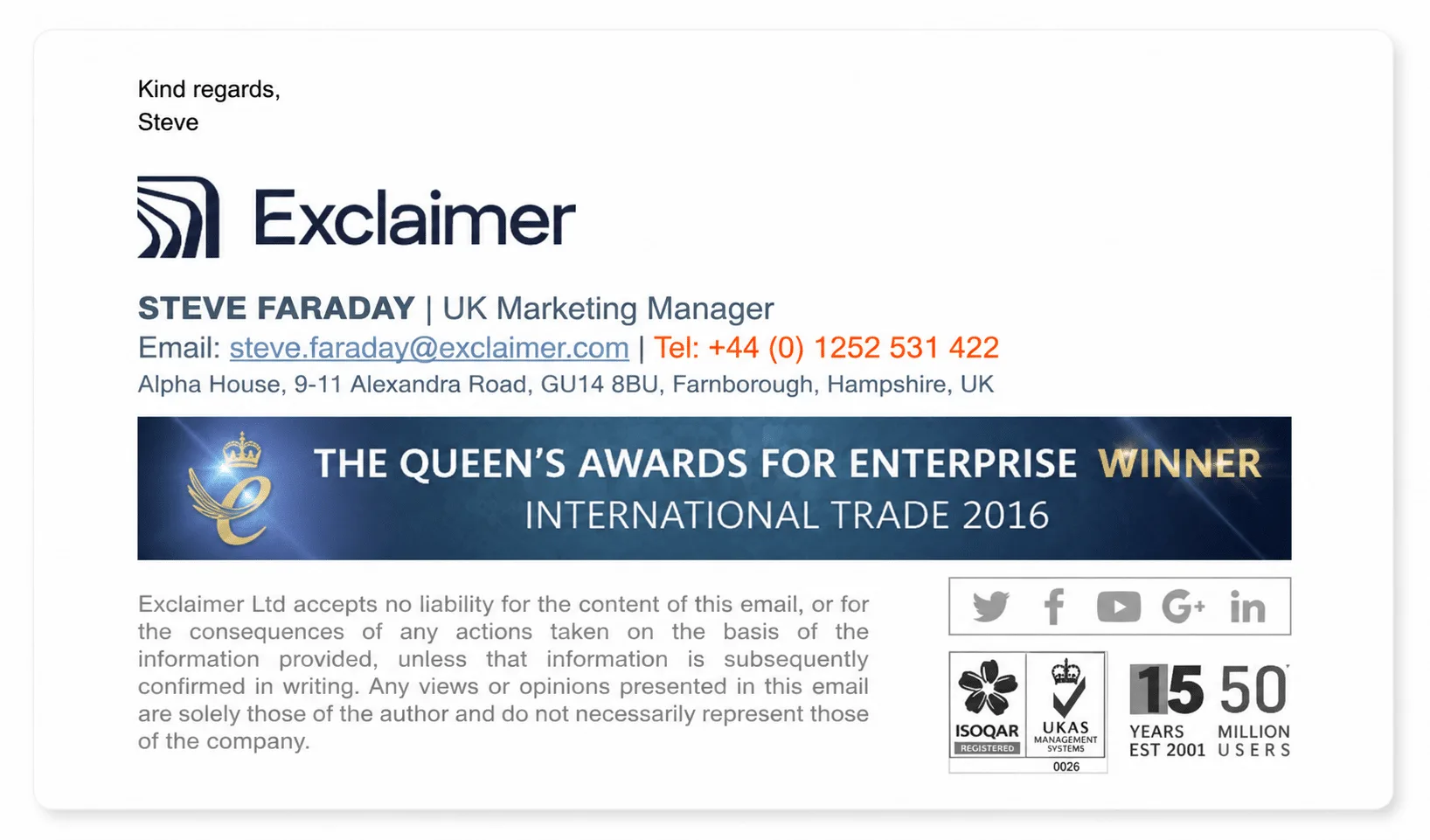 Example email signature Email signature - Exclaimer