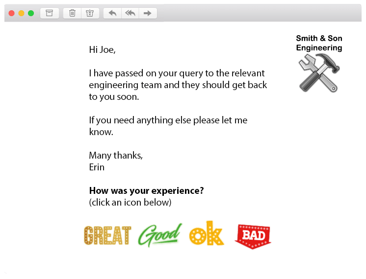 engineering service customer experience journey ratings email words 1-click feedback