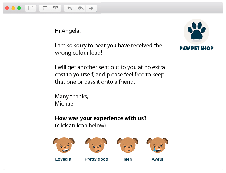 retail service customer experience journey ratings email words customized cute awesome 1-click feedback