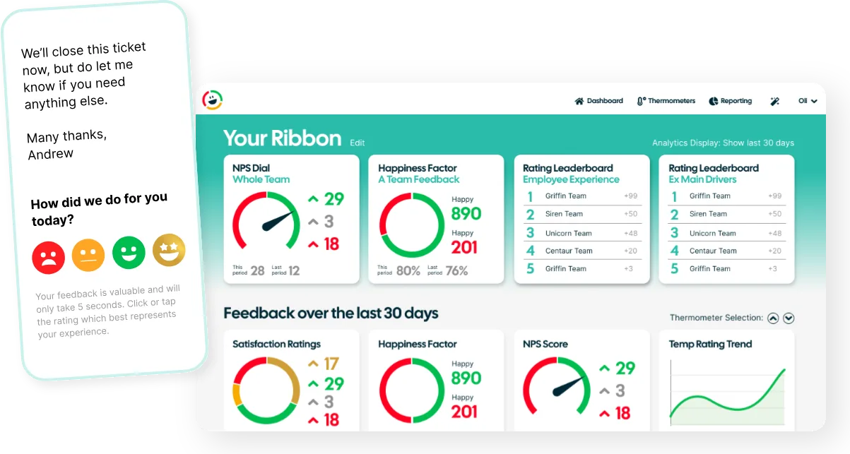 Customer Thermometer dashboard and feedback email