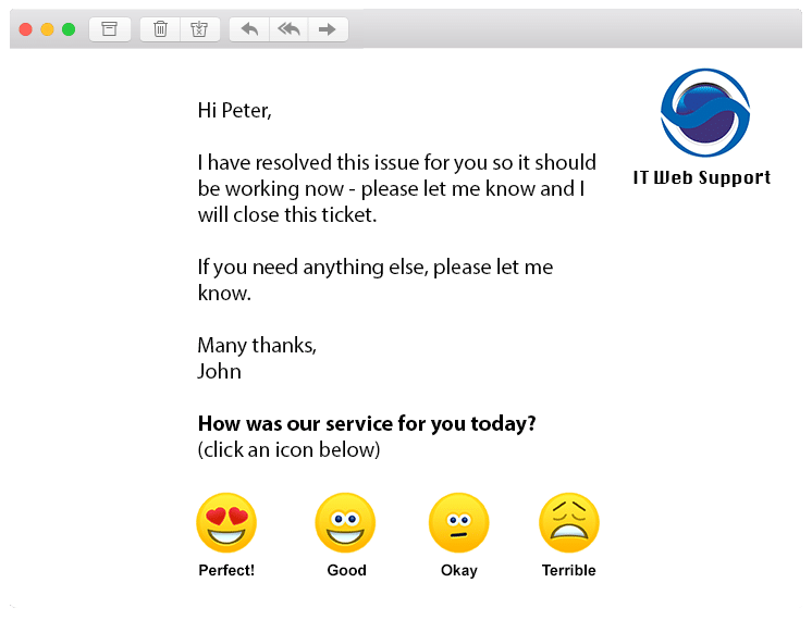 it support service customer experience journey rating email words awesome 1-click feedback